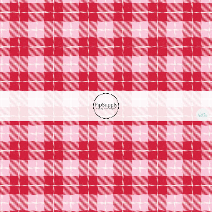 These holiday no sew bow strips can be easily tied and attached to a clip for a finished hair bow. These festive bow strips are great for personal use or to sell. These bow strips feature the following design elements: Valentine red and pink plaid pattern.