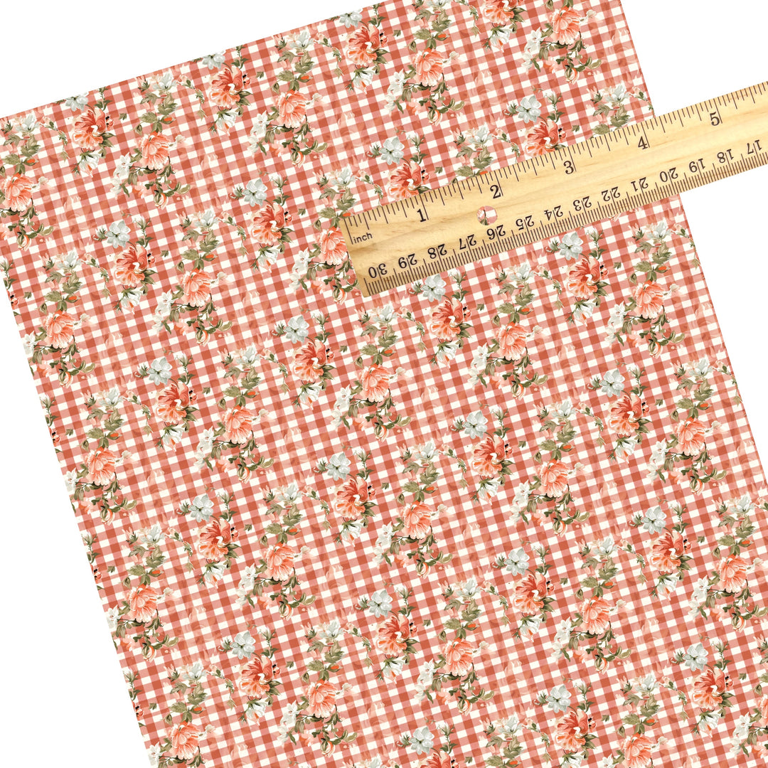 These spring faux leather sheets contain the following design elements: watercolor flowers on plaid pattern. Our CPSIA compliant faux leather sheets or rolls can be used for all types of crafting projects.