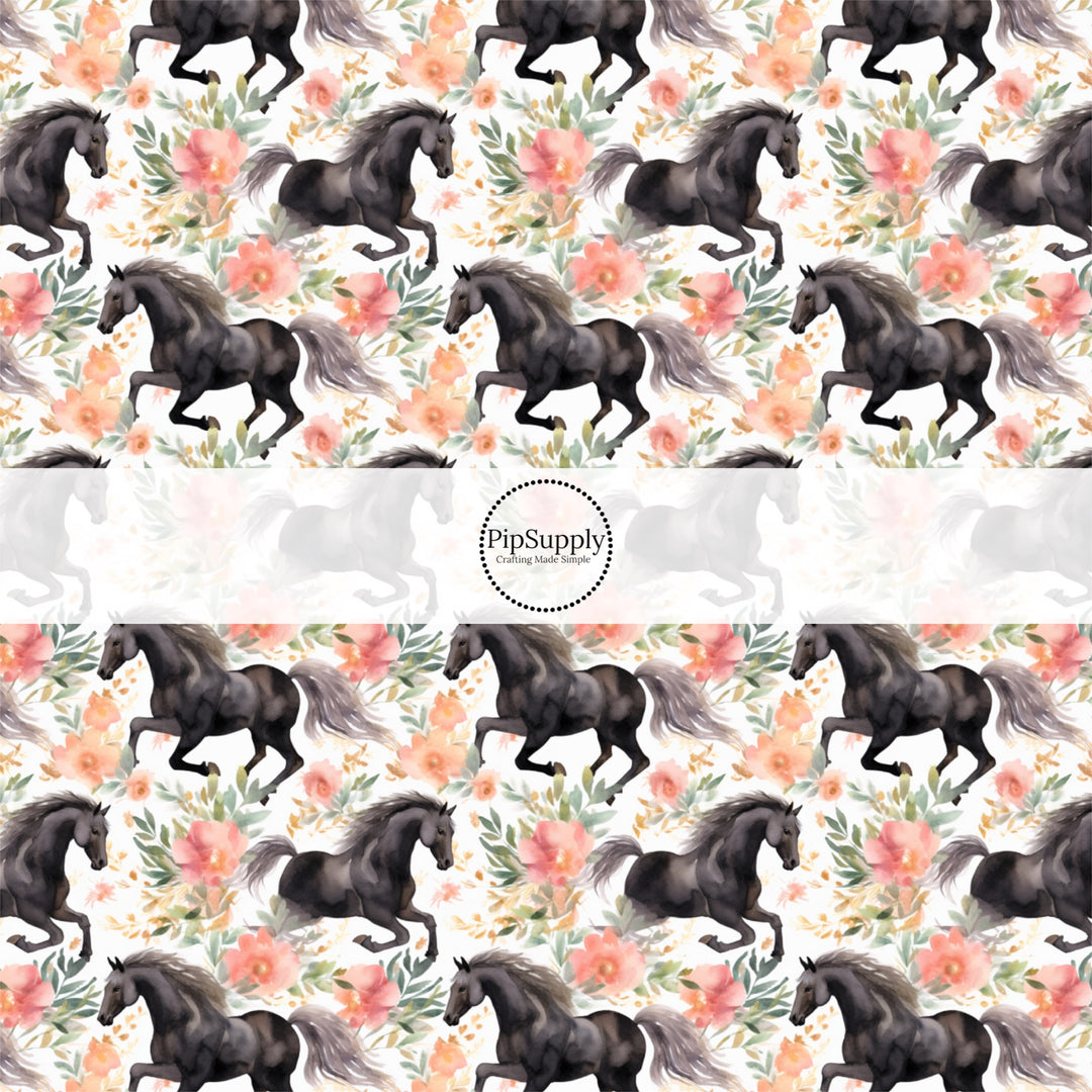 These western fabric by the yard features watercolor stallion black horses. This fun pattern fabric can be used for all your sewing and crafting needs!