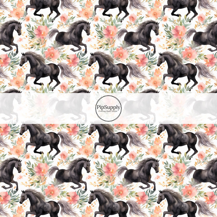 These western fabric by the yard features watercolor stallion black horses. This fun pattern fabric can be used for all your sewing and crafting needs!