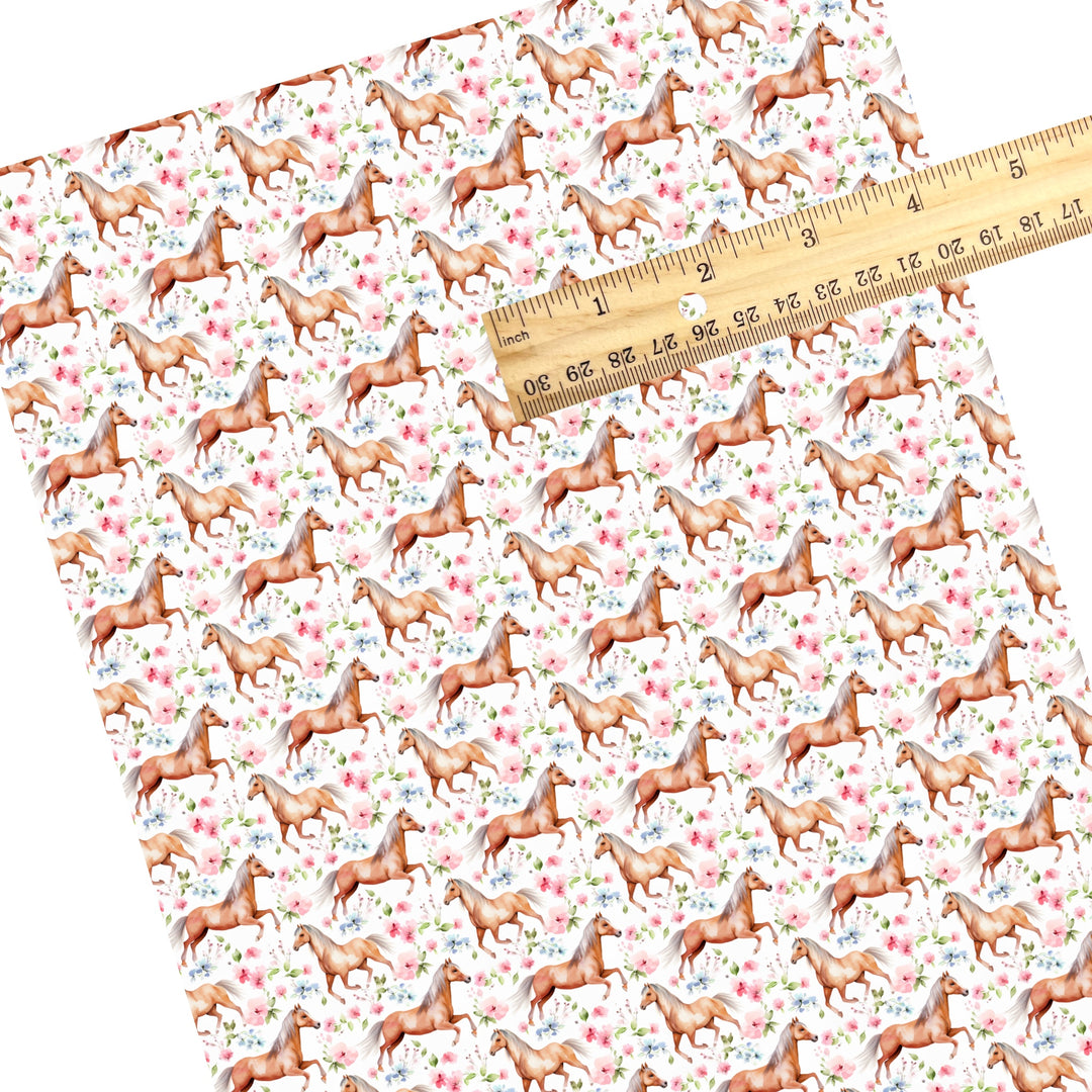 These western themed faux leather sheets contain the following design elements: watercolor stallion beige horses. Our CPSIA compliant faux leather sheets or rolls can be used for all types of crafting projects.