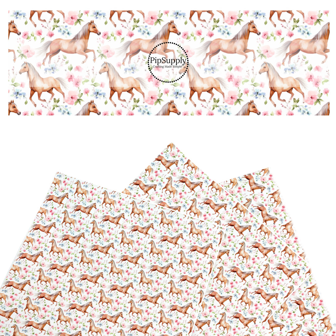 These western themed faux leather sheets contain the following design elements: watercolor stallion beige horses. Our CPSIA compliant faux leather sheets or rolls can be used for all types of crafting projects.