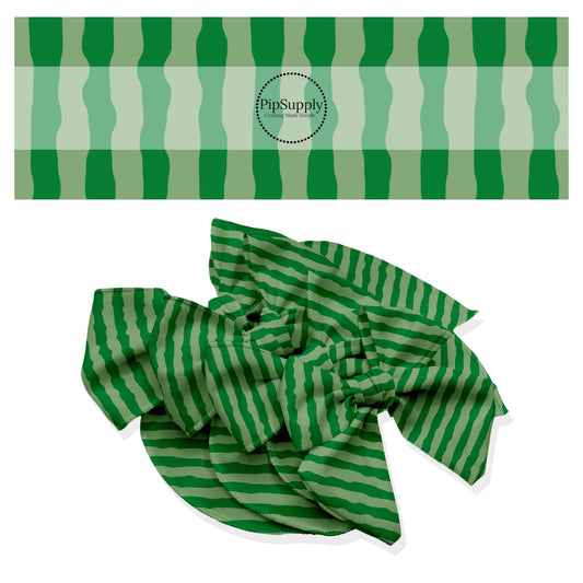 These fruit themed no sew bow strips can be easily tied and attached to a clip for a finished hair bow. These patterned bow strips are great for personal use or to sell. These bow strips features green watermelon rinds.