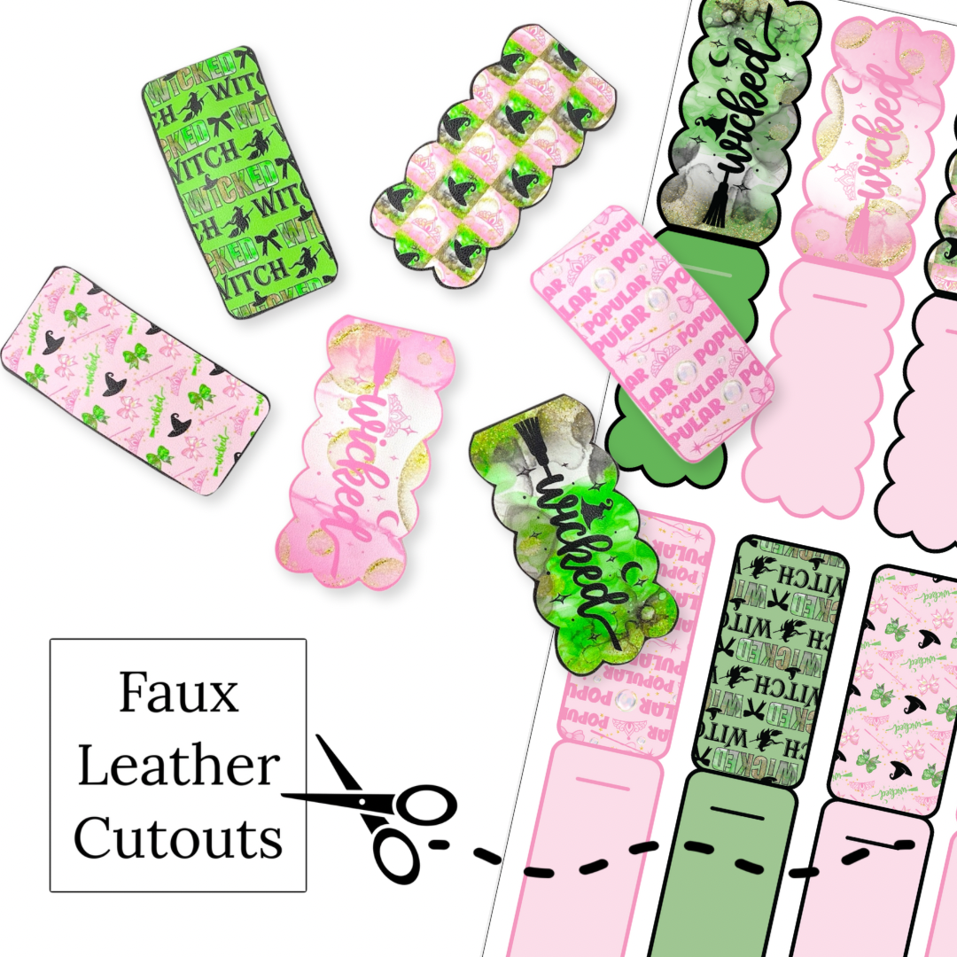 These fun witch themed faux leather snap clip covers are ready to cut and assemble for many craft projects. These patterned cutouts can be used to make a hair bow, headband, banner, photo props, scrapbook, party or classroom decorations, bulletin board trim or anything creative!