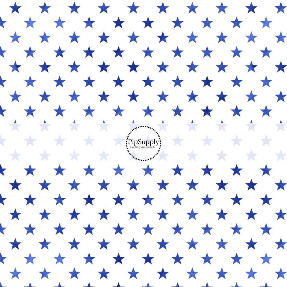 These patriotic pattern no sew bow strips can be easily tied and attached to a clip for a finished hair bow. These festive bow strips are great for personal use or to sell. These bow strips feature the following design elements: blue stars.