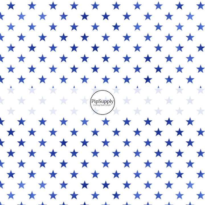 These patriotic pattern no sew bow strips can be easily tied and attached to a clip for a finished hair bow. These festive bow strips are great for personal use or to sell. These bow strips feature the following design elements: blue stars.