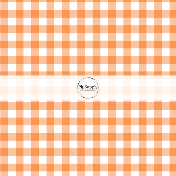Orange tiles on white plaid hair bow strips