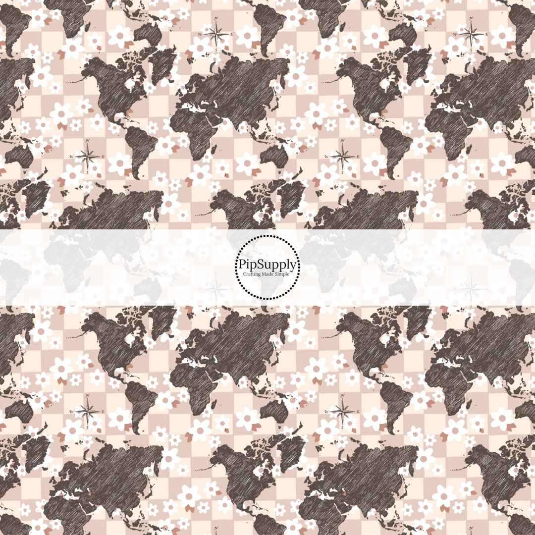 These travel themed fabric by the yard features wanderlust map pattern. This fun pattern fabric can be used for all your sewing and crafting needs!