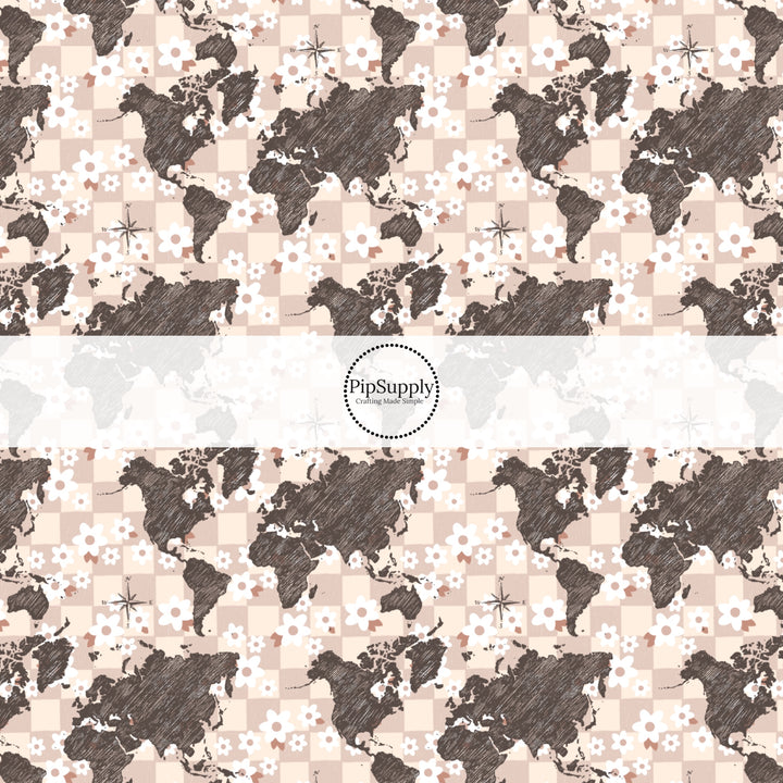 These travel themed fabric by the yard features wanderlust map pattern. This fun pattern fabric can be used for all your sewing and crafting needs!