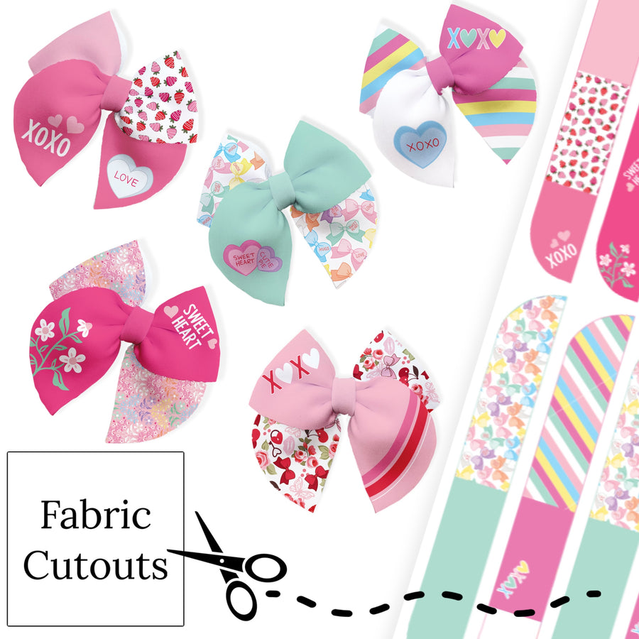 These Easter themed neoprene sailor bows can be quickly cut and assembled for a trendy seasonal bow. They're ideal for easy at-home styling, individual use, or even resale. These bows contain pastel conversation hearts, fruit, and floral. Get creative and add a splash of color to your look with these low-maintenance bows – perfect for spring!