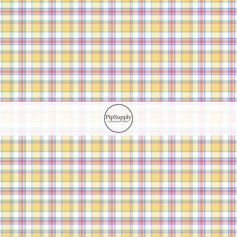 These spring themed no sew bow strips can be easily tied and attached to a clip for a finished hair bow. These festive bow strips are great for personal use or to sell. These bow strips feature the following design elements: yellow spring tartan pattern.