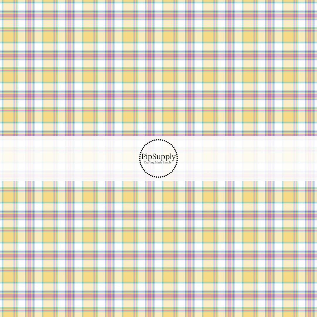 These spring themed no sew bow strips can be easily tied and attached to a clip for a finished hair bow. These festive bow strips are great for personal use or to sell. These bow strips feature the following design elements: yellow spring tartan pattern.