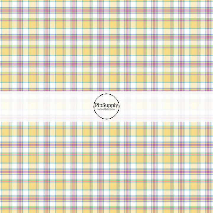 These spring themed no sew bow strips can be easily tied and attached to a clip for a finished hair bow. These festive bow strips are great for personal use or to sell. These bow strips feature the following design elements: yellow spring tartan pattern.