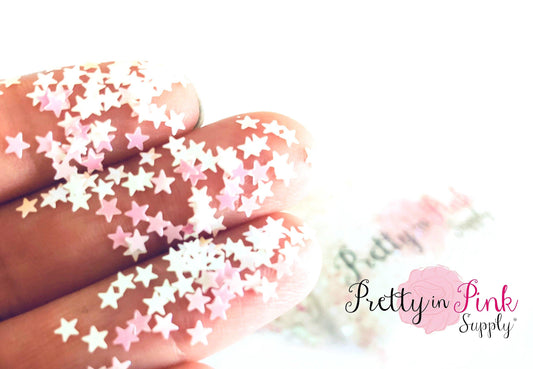 White Holographic Star Loose Glitter - Pretty in Pink Supply