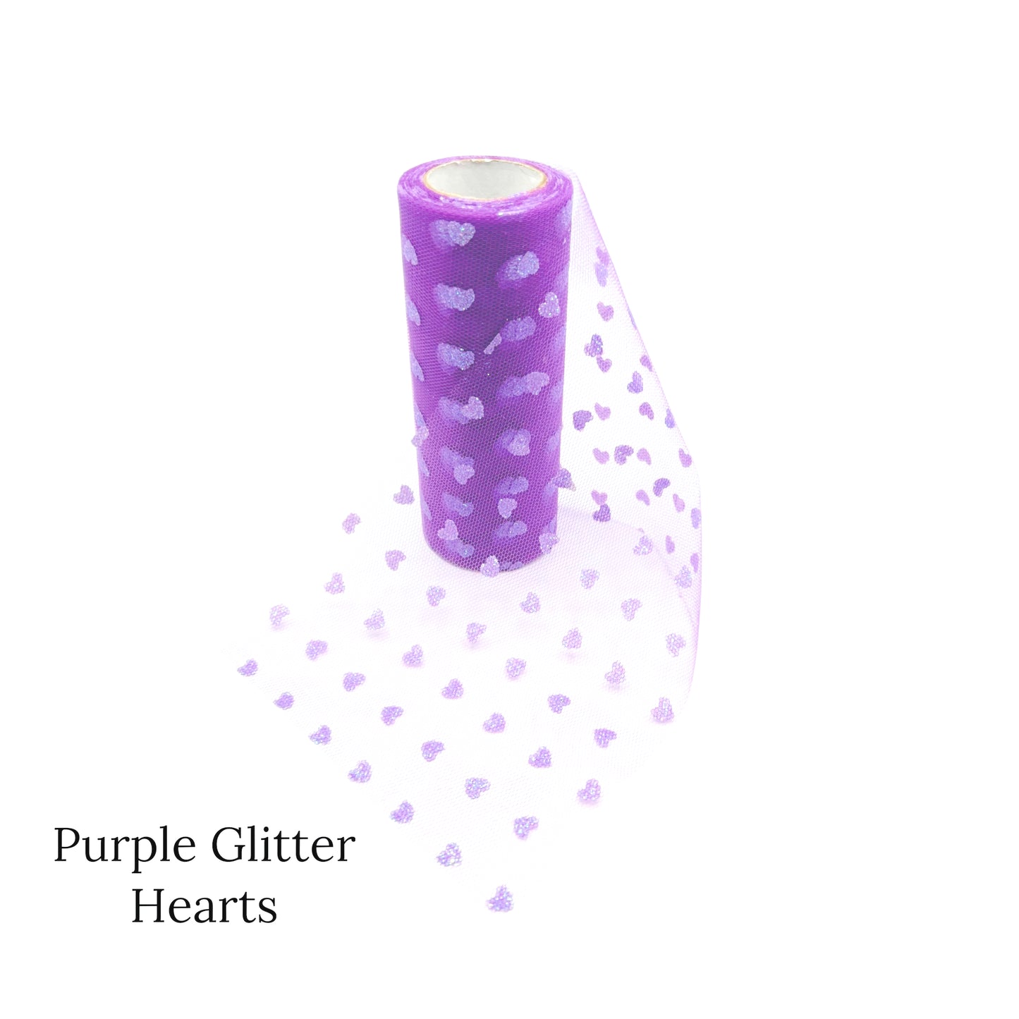 Purple Mesh tulle with lilac purple glitter hearts