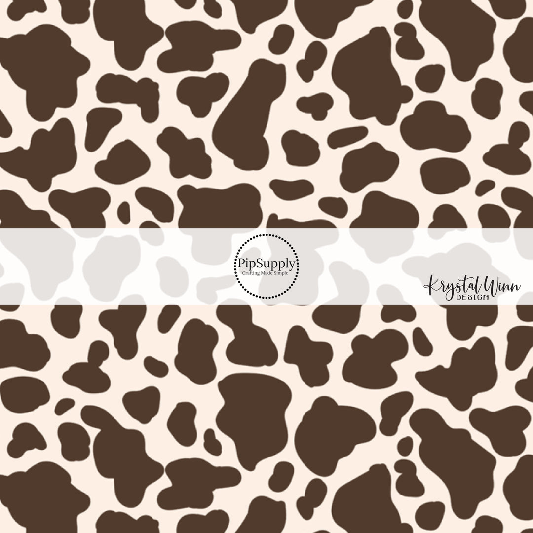 Brown and cream cow print fabric by the yard - Cowboy Fabric - Rodeo Fabric