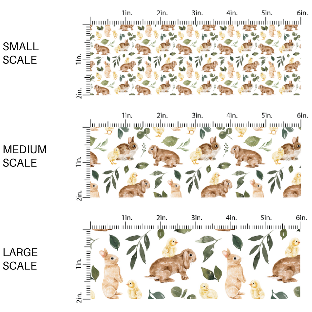 Bunnies, Leaves, and baby chicks on white fabric by the yard scaled image guide - Easter Bunny Fabric