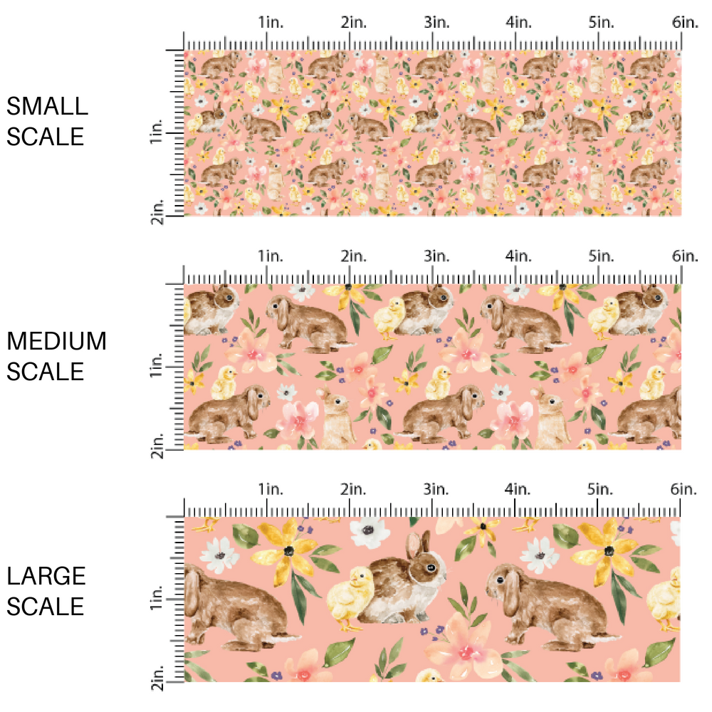 Pink fabric by the yard scaled image guide with flowers, bunnies, and chicks - Easter Fabric