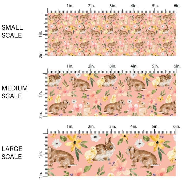 Pink fabric by the yard scaled image guide with flowers, bunnies, and chicks - Easter Fabric