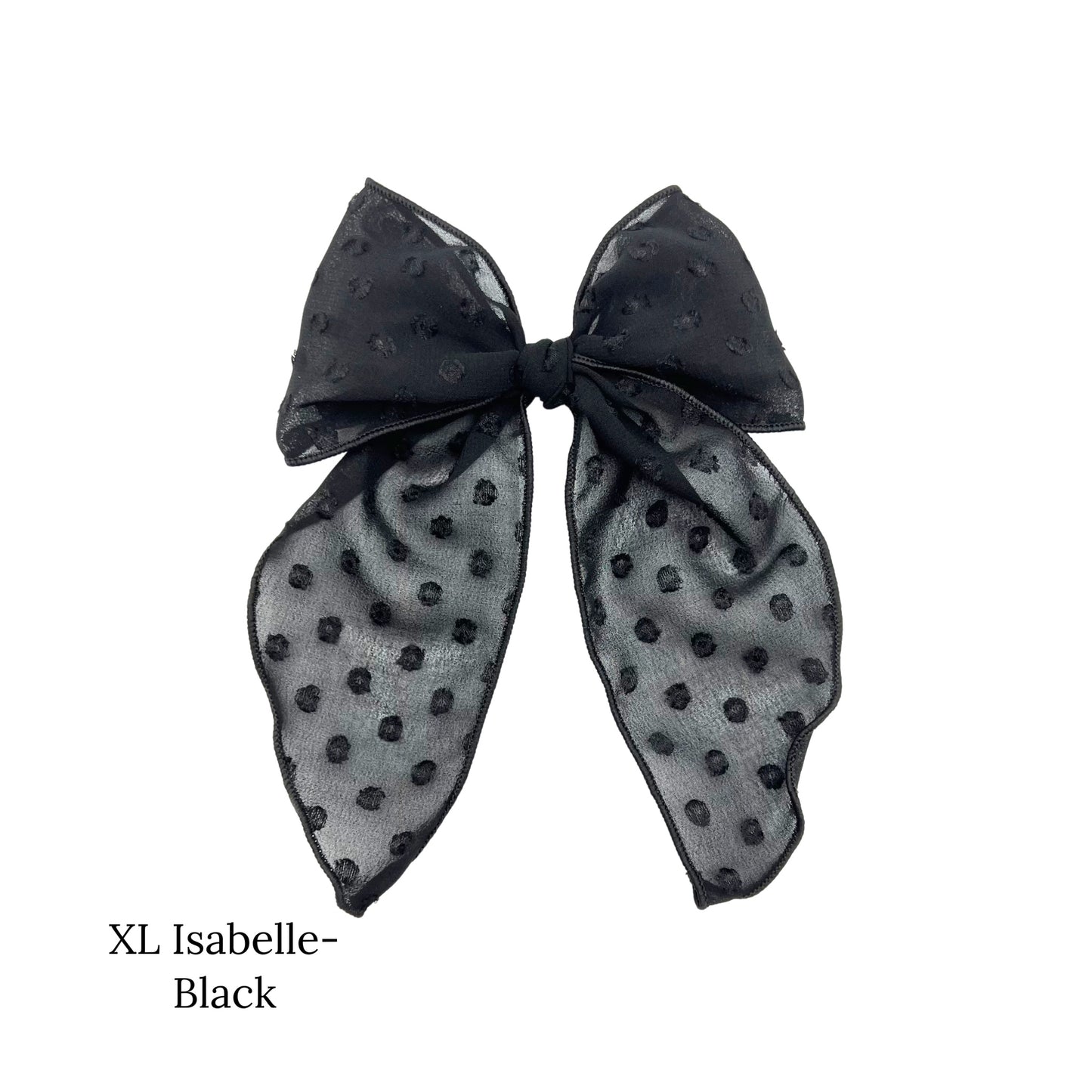 Large black christmas frayed bow with dots
