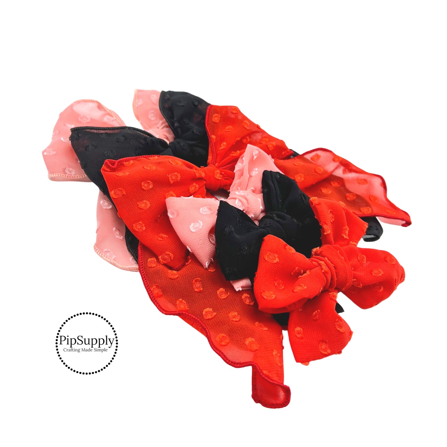 Traditional colored bows with frayed dots on a white background