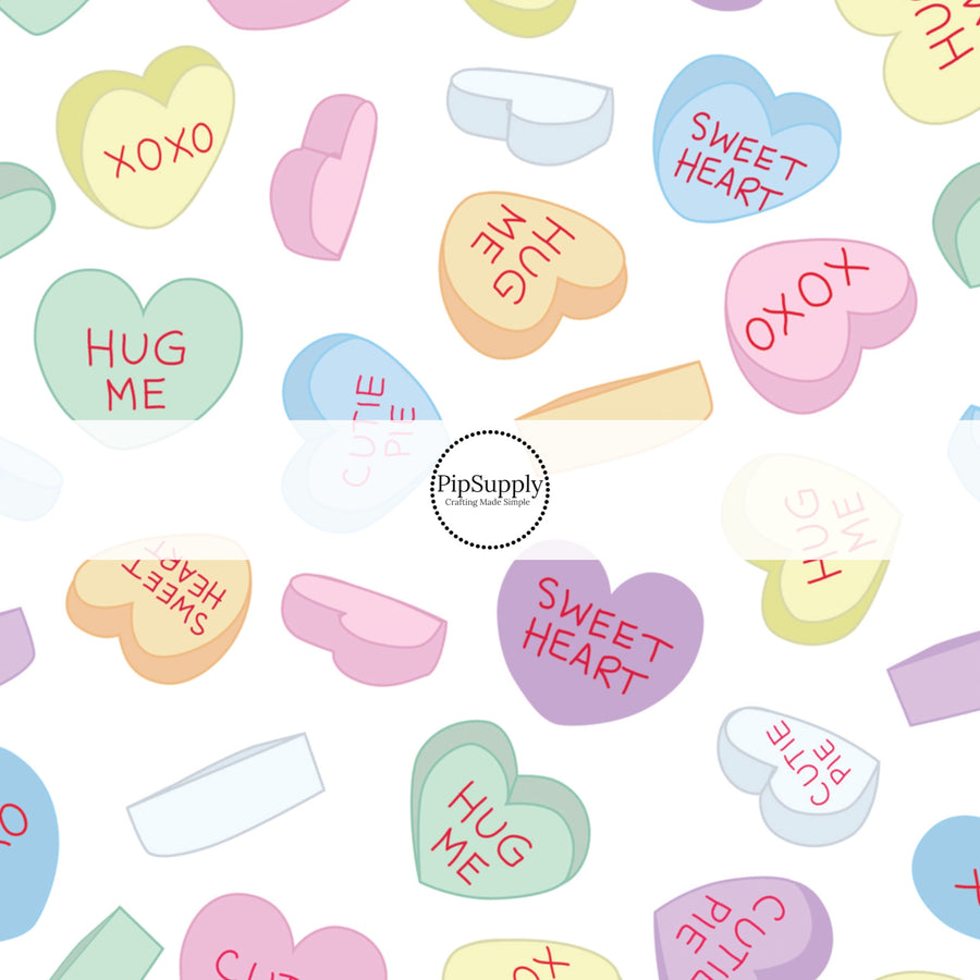 Animated "Conversation Hearts" illustration Fabric by the Yard