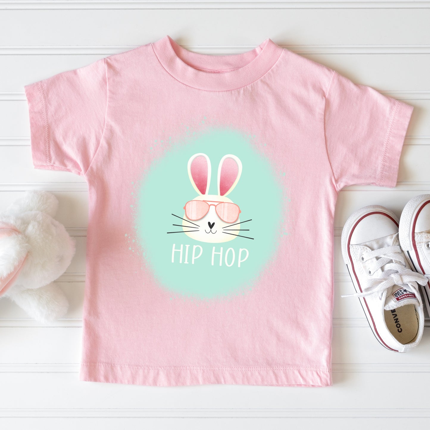 Easter Bunny on Aqua With Sunglasses - Hip Hop Easter Transfer - Iron on Transfer