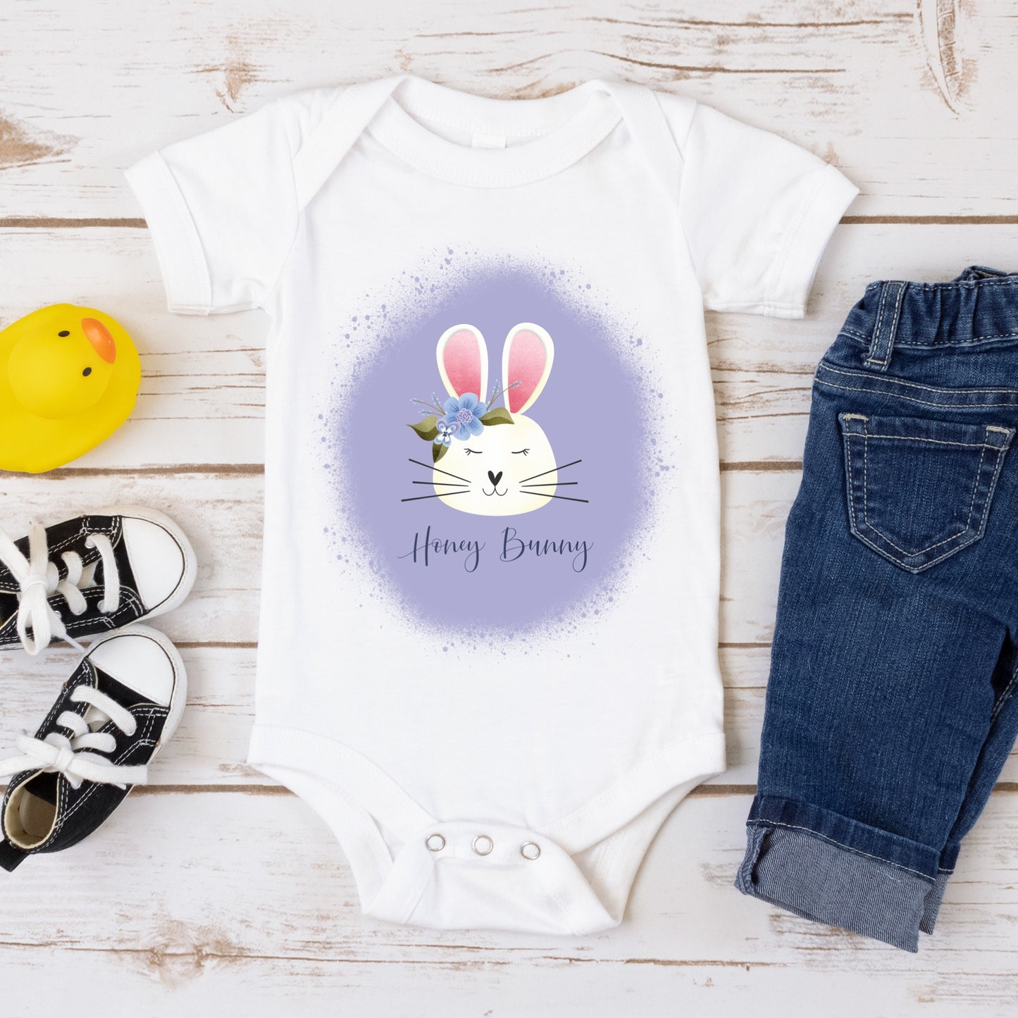 Easter Bunny Iron On Heat Transfer that says "Hunny Bunny" - Sublimation DTF