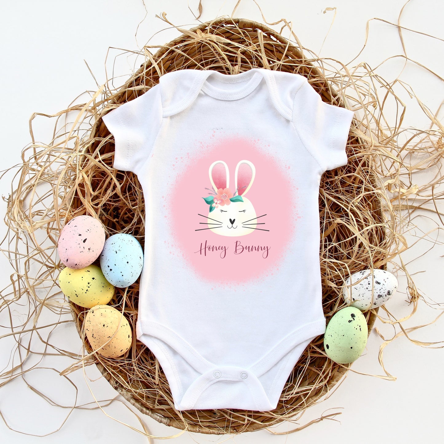 Pink Easter bunny transfer with the phrase "Hunny Bunny". Sublimation - DTF