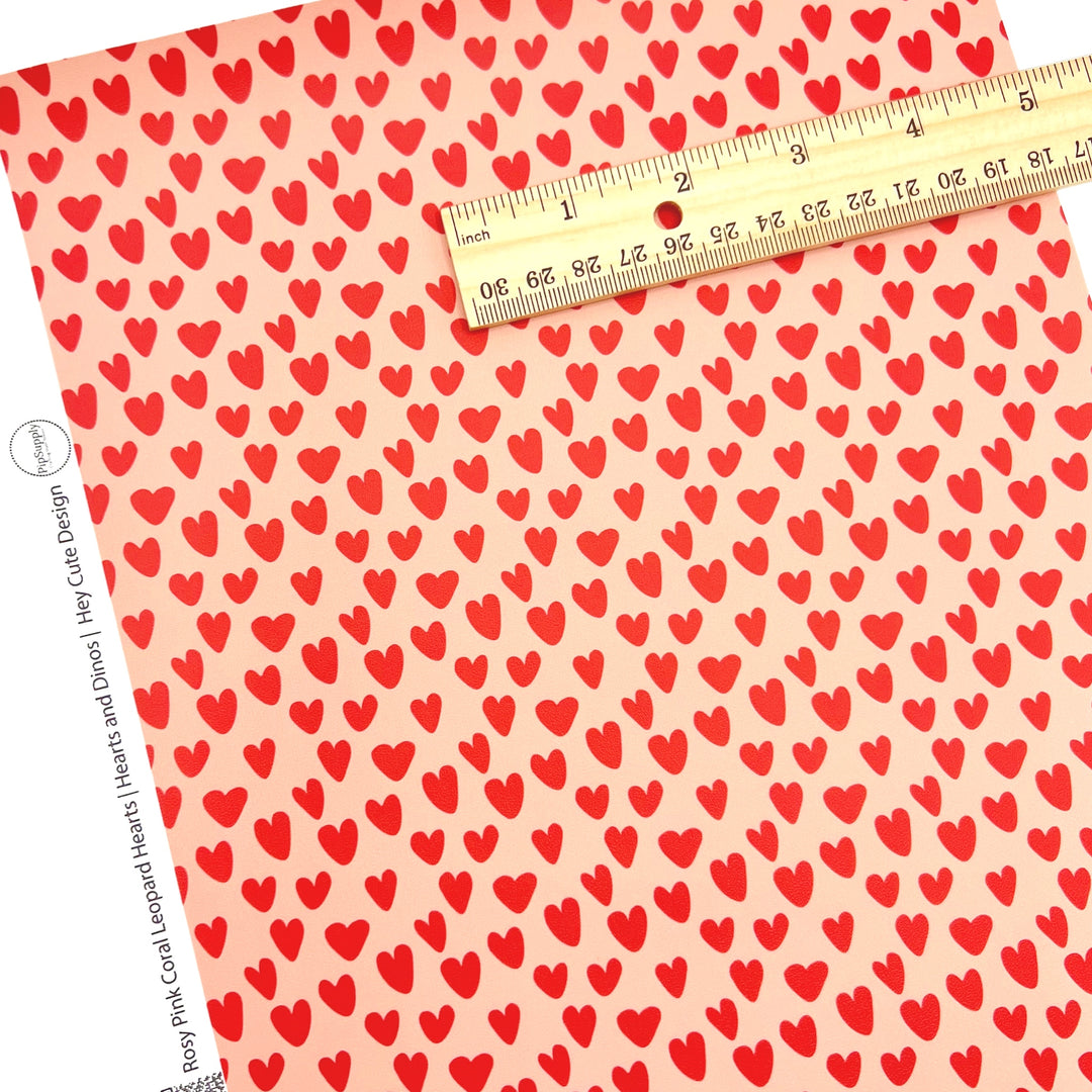 Valentine Faux leather sheet with red hearts on a peach background