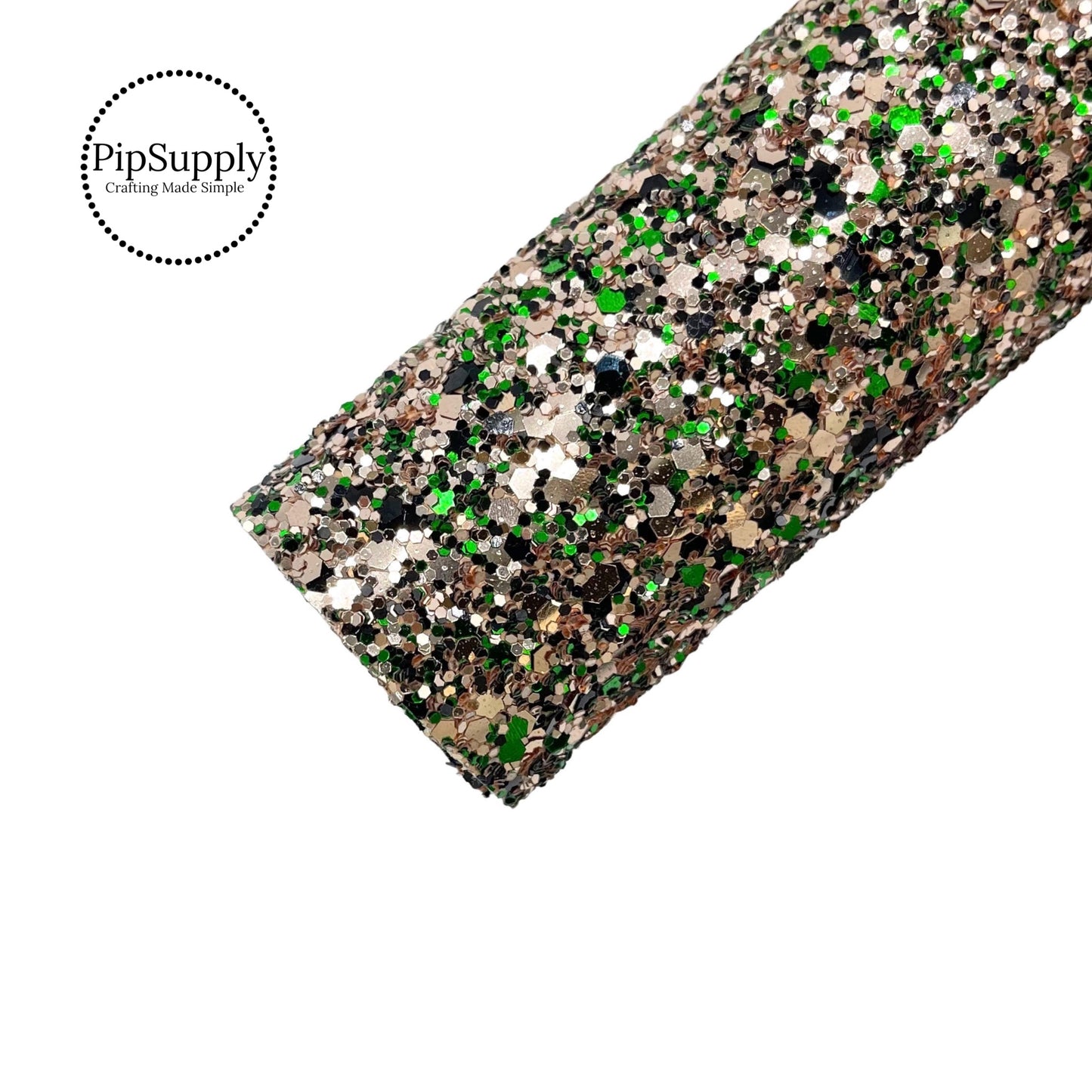 Black, light gold, and green glitter on a chunky glitter sheet