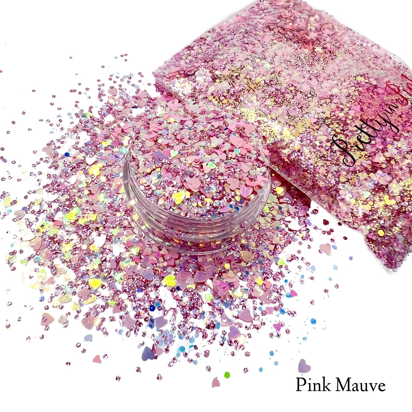 Iridescent Tiny Hearts | Chunky/Fine Glitter Mix