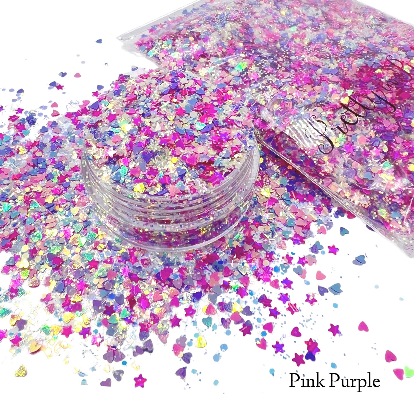 Iridescent Tiny Hearts | Chunky/Fine Glitter Mix