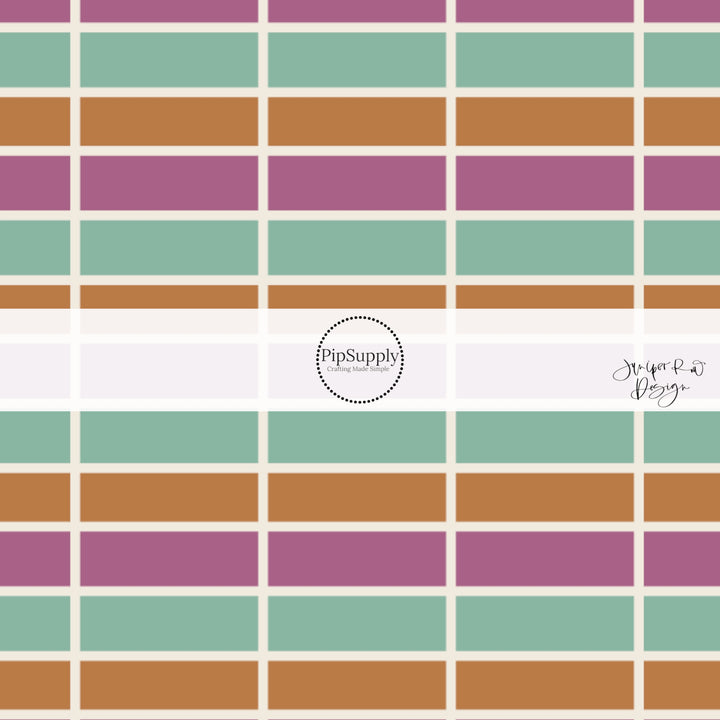 Orange, Plum, and teal, colored tiles fabric swatch