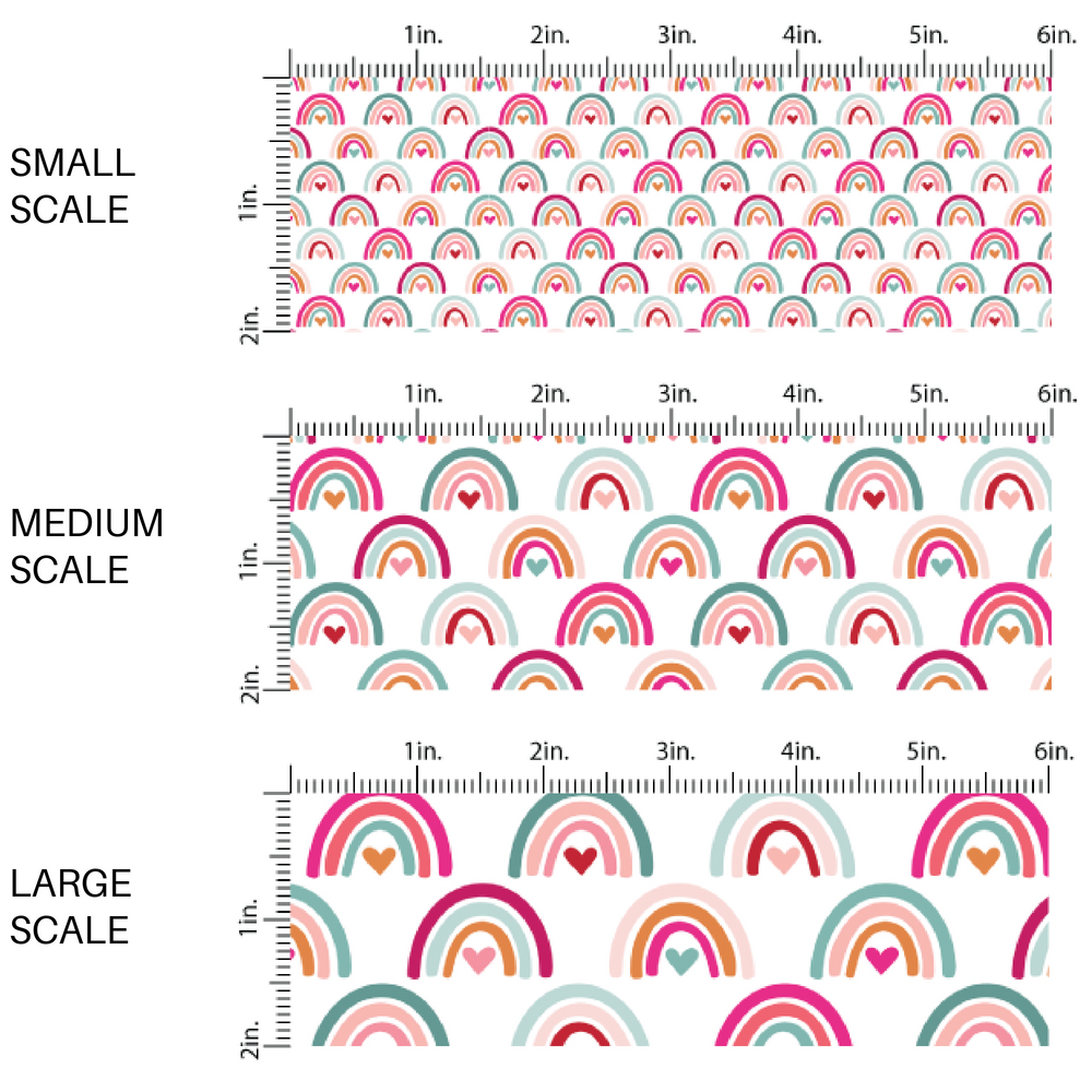 White fabric by the yard scaled image guide with multi-colored hearts and rainbows