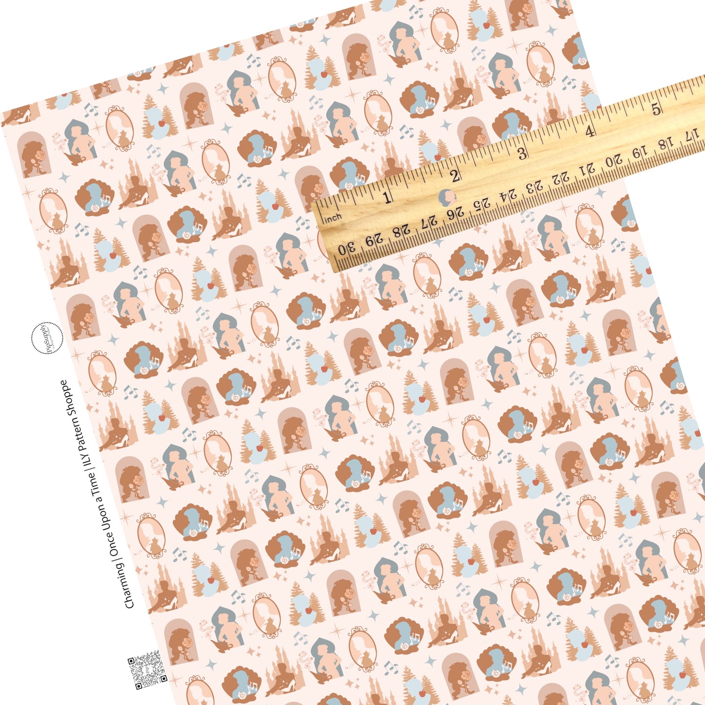 Blue princes with blue notes and dazzles and a variety of princes on a pink faux leather sheets