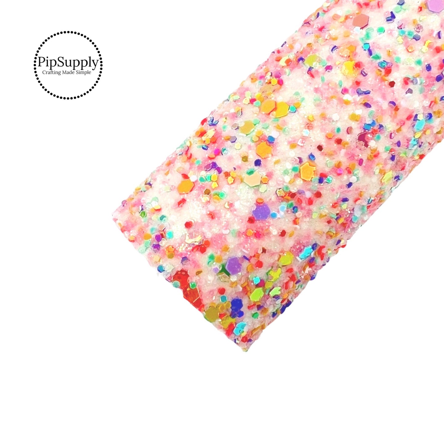 Pink, peach, yellow, and purple glitter on white chunky glitter sheet