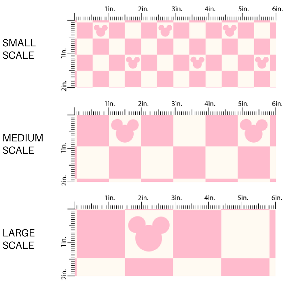 Pink and cream mouse checkered print fabric by the yard scaled image guide.
