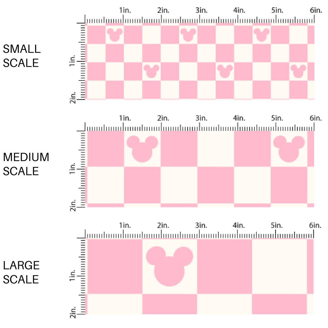 Pink and cream mouse checkered print fabric by the yard scaled image guide.