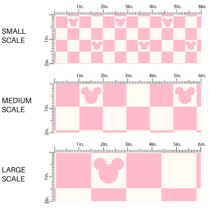 Pink and cream mouse checkered print fabric by the yard scaled image guide.