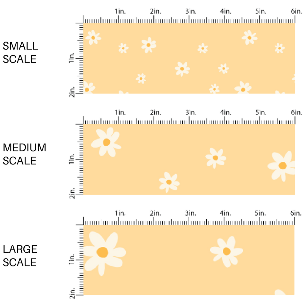 Pale yellow fabric by the yard scaled image guide with white scattered daisies