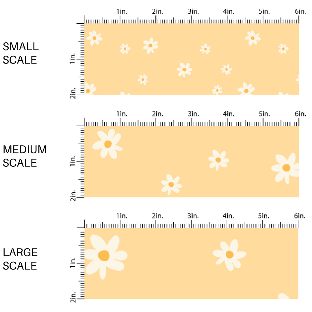 Pale yellow fabric by the yard scaled image guide with white scattered daisies