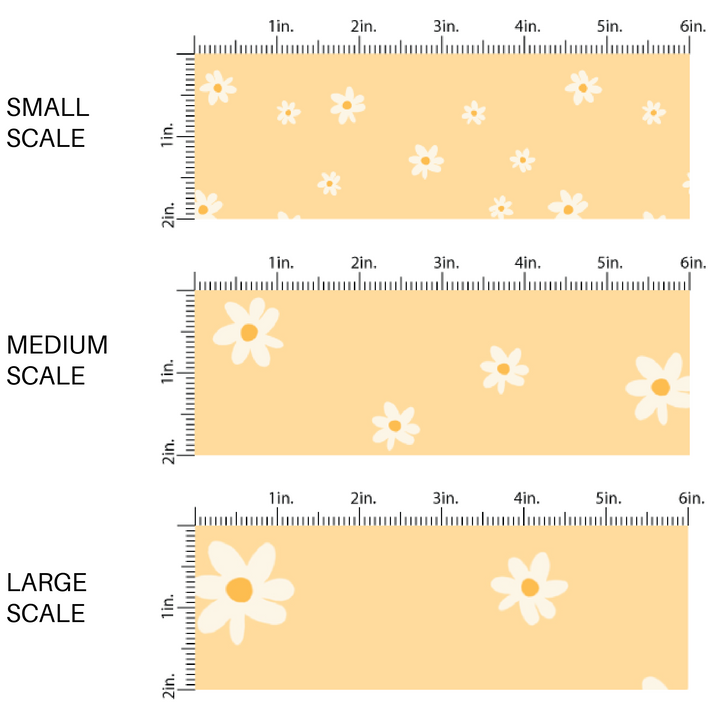 Pale yellow fabric by the yard scaled image guide with white scattered daisies
