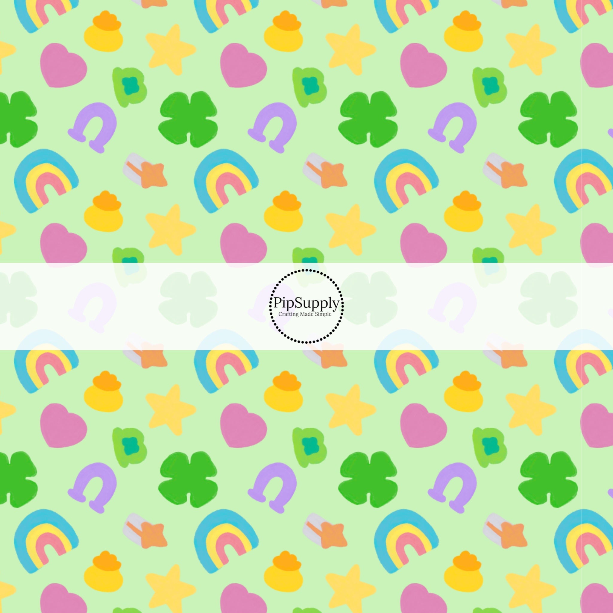 St. Patrick's Day Fabric By The Yard Leprechaun Charms Light Green