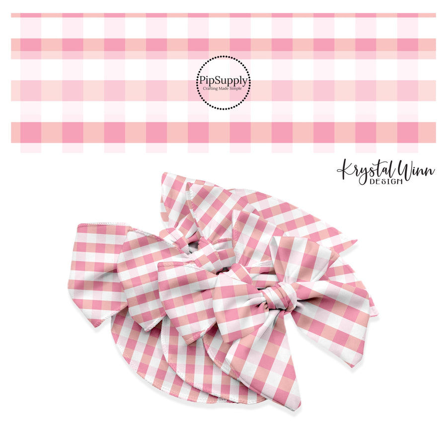 Light pink, pink, and white plaid bow strips