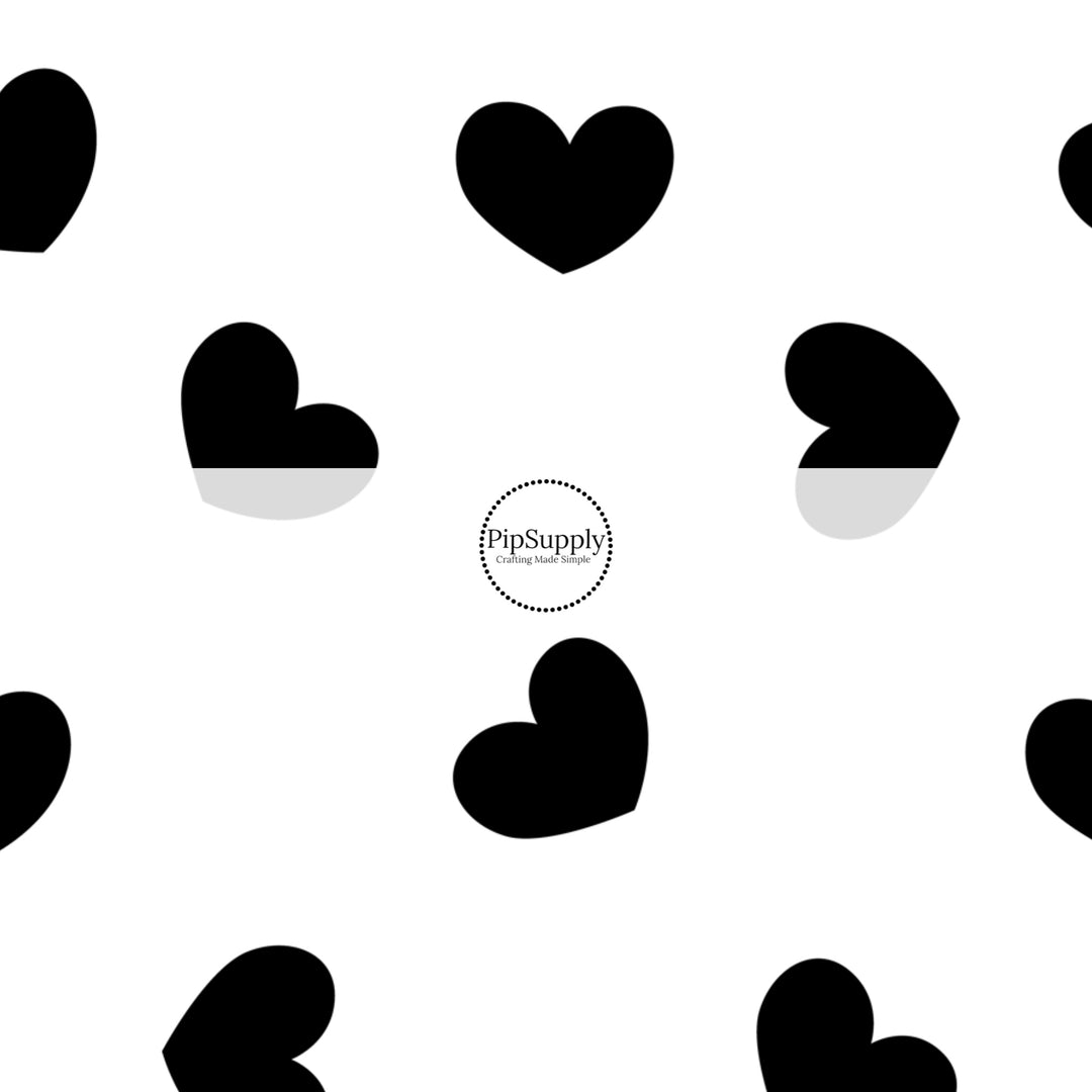 White image with black hearts illustration fabric by the yard pattern