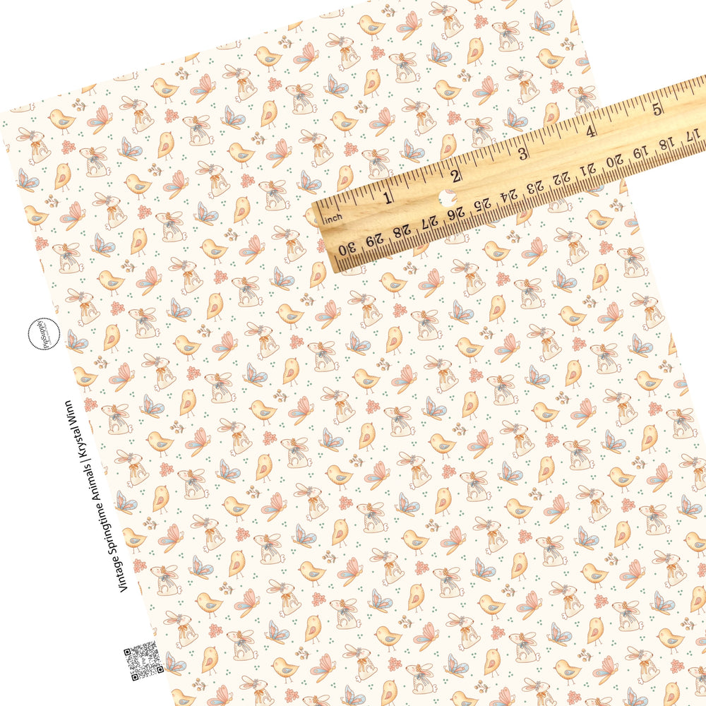 bunnies, chicks, and butterflies with flowers faux leather sheets