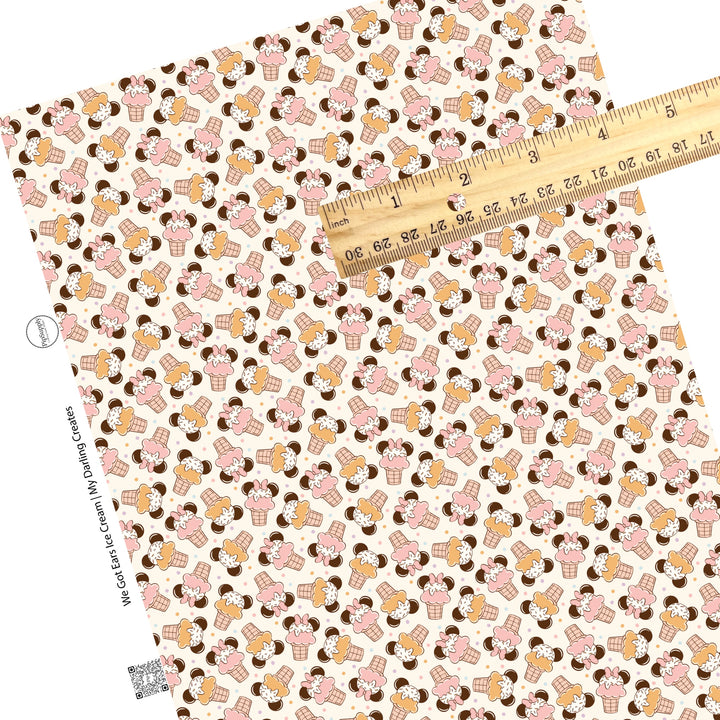 Polka dots with ice cream cones with mouse ears on cream faux leather sheets