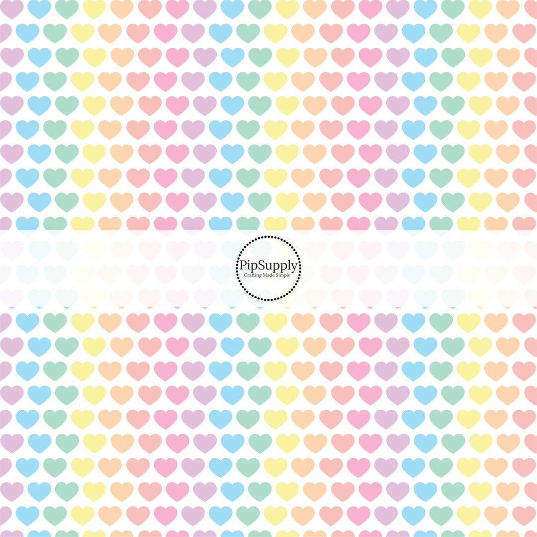 rainbow of hearts on bow strips and the hearts are all pastel colors