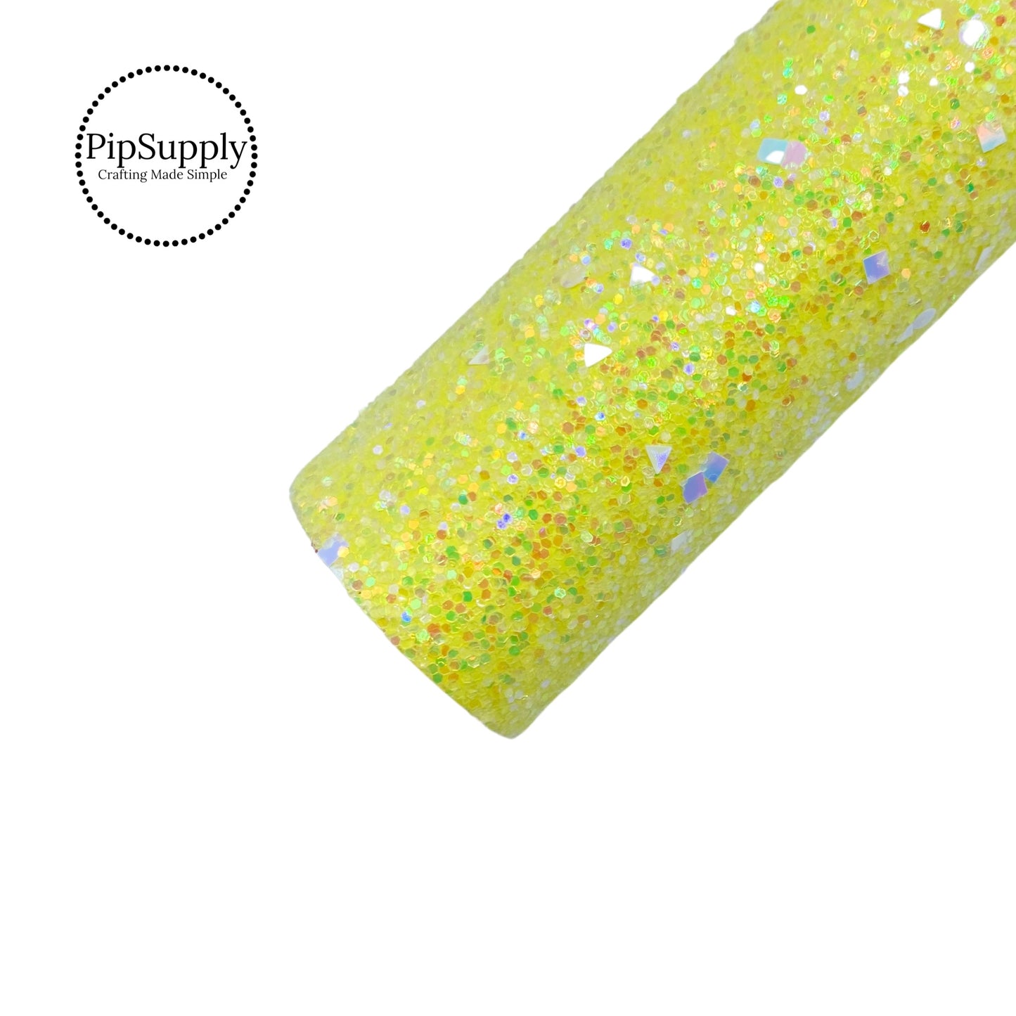 pink, purple, yellow, and blue shapes on pale yellow chunky glitter sheet